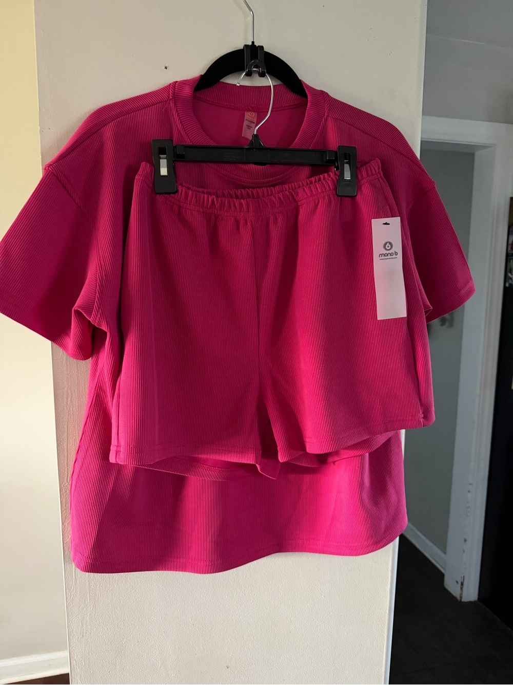 Mono B Hot Pink Ribbed Short Set